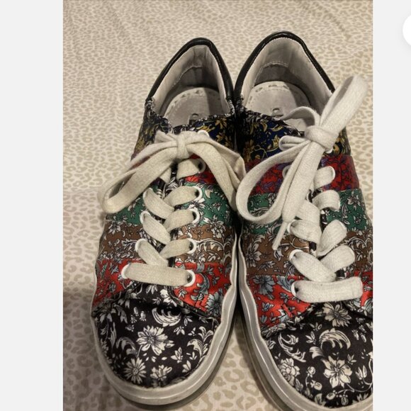 Alice + Olivia Emmalyn Leather Striped Floral Platform Sneakers Women Size 7M - Picture 2 of 10